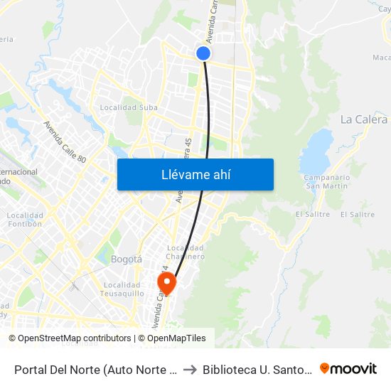 Portal Del Norte (Auto Norte - Cl 174a) to Biblioteca U. Santo Tomás map