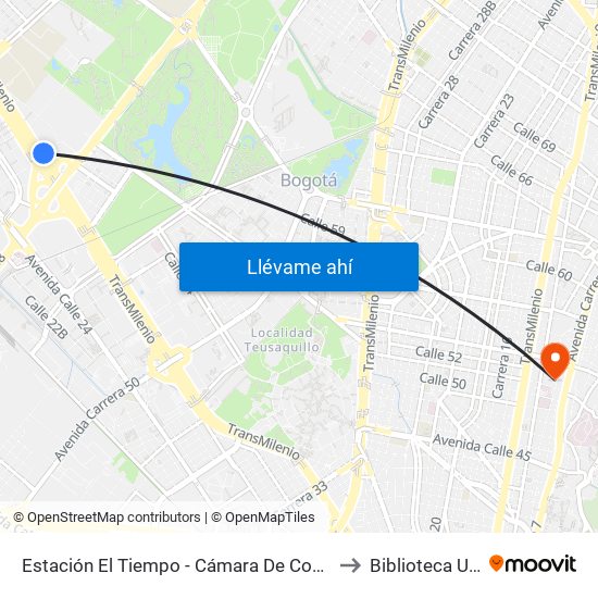 Estación El Tiempo - Cámara De Comercio De Bogotá (Ac 26 - Kr 68b Bis) to Biblioteca U. Santo Tomás map