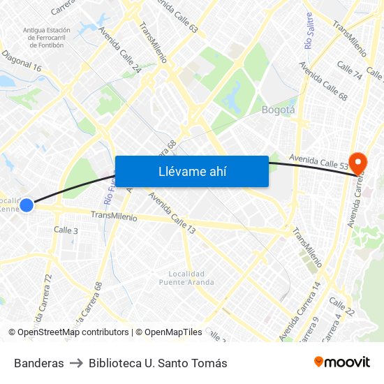 Banderas to Biblioteca U. Santo Tomás map