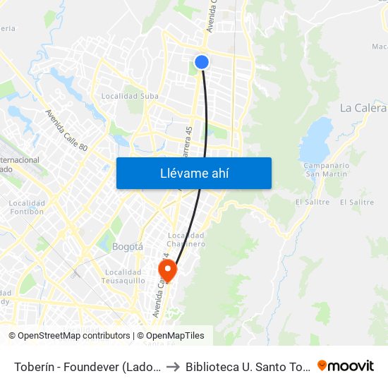 Toberín - Foundever (Lado Sur) to Biblioteca U. Santo Tomás map