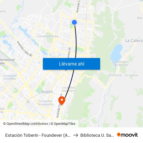 Estación Toberín - Foundever (Auto Norte - Cl 166) to Biblioteca U. Santo Tomás map