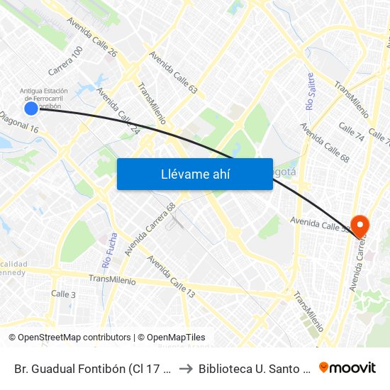 Br. Guadual Fontibón (Cl 17 - Kr 96h) to Biblioteca U. Santo Tomás map