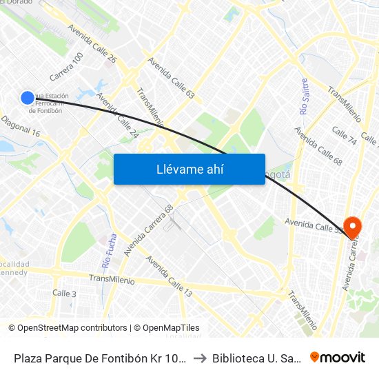 Plaza Parque De Fontibón Kr 100 (Kr 100 - Cl 17a) to Biblioteca U. Santo Tomás map