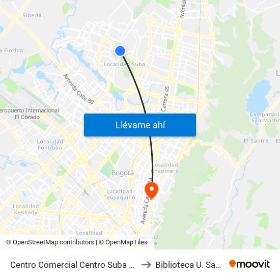 Centro Comercial Centro Suba (Av. Suba - Kr 91) to Biblioteca U. Santo Tomás map