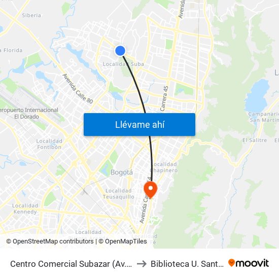 Centro Comercial Subazar (Av. Suba - Kr 91) to Biblioteca U. Santo Tomás map