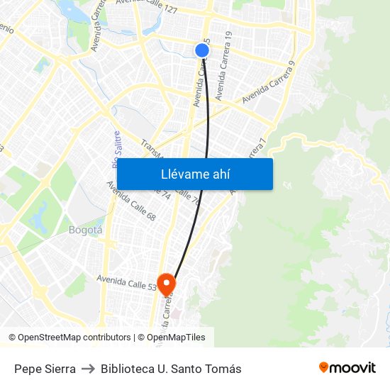 Pepe Sierra to Biblioteca U. Santo Tomás map