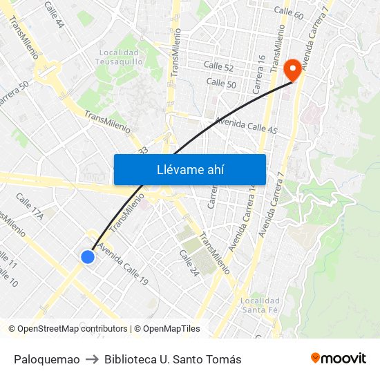 Paloquemao to Biblioteca U. Santo Tomás map