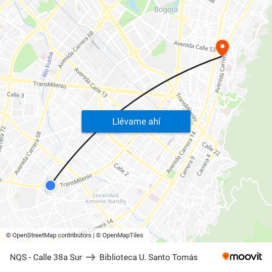 NQS - Calle 38a Sur to Biblioteca U. Santo Tomás map