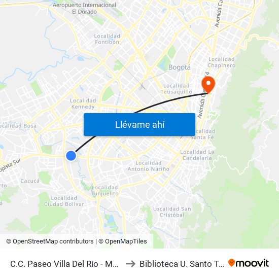 C.C. Paseo Villa Del Río - Madelena to Biblioteca U. Santo Tomás map