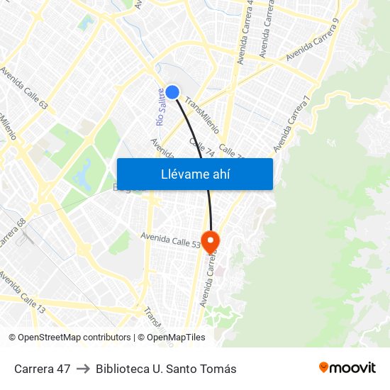 Carrera 47 to Biblioteca U. Santo Tomás map
