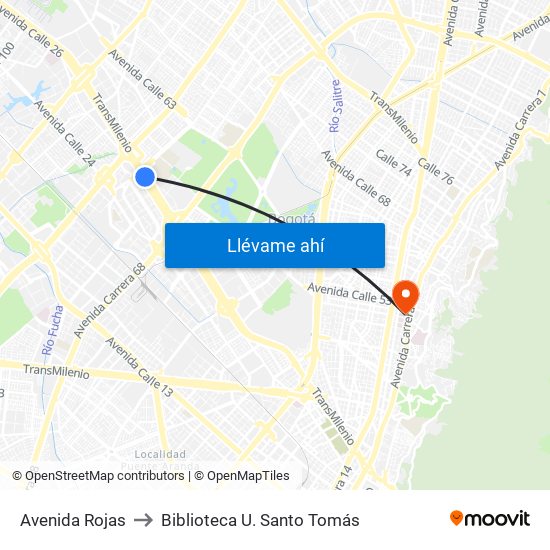 Avenida Rojas to Biblioteca U. Santo Tomás map