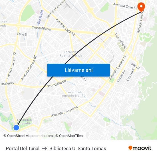 Portal Del Tunal to Biblioteca U. Santo Tomás map