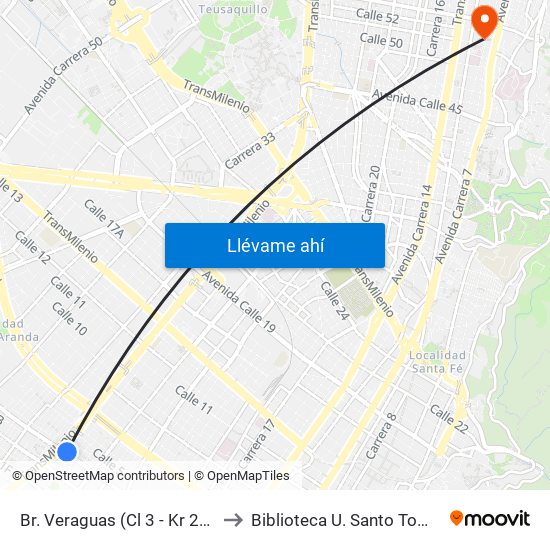 Br. Veraguas (Cl 3 - Kr 29a) to Biblioteca U. Santo Tomás map