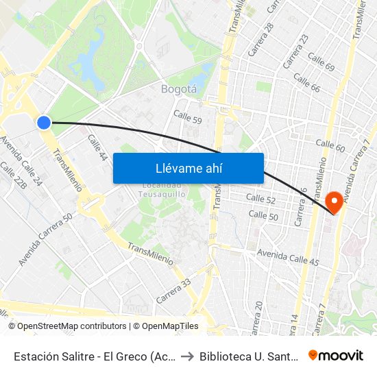 Estación Salitre - El Greco (Ac 26 - Ak 68) to Biblioteca U. Santo Tomás map