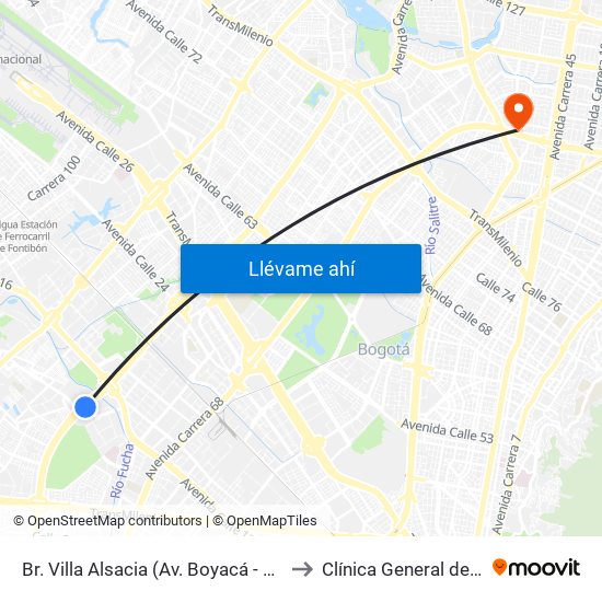 Br. Villa Alsacia (Av. Boyacá - Cl 12a) (A) to Clínica General de la 100 map