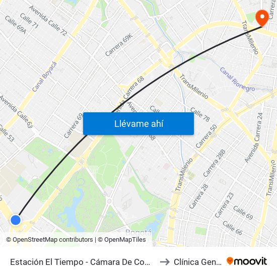 Estación El Tiempo - Cámara De Comercio De Bogotá (Ac 26 - Kr 68b Bis) to Clínica General de la 100 map