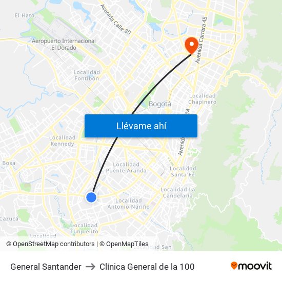 General Santander to Clínica General de la 100 map