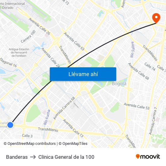 Banderas to Clínica General de la 100 map