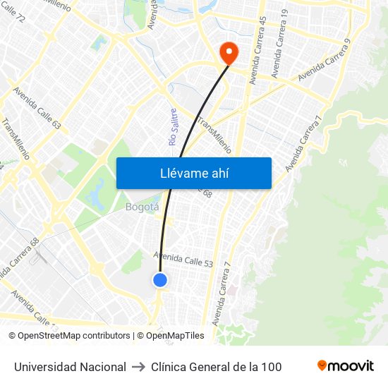 Universidad Nacional to Clínica General de la 100 map