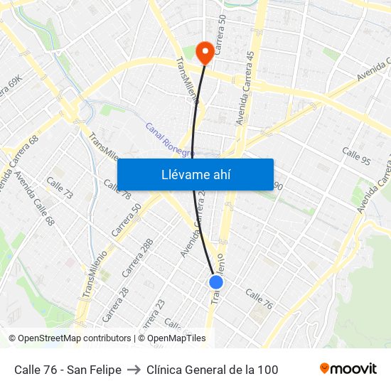 Calle 76 - San Felipe to Clínica General de la 100 map