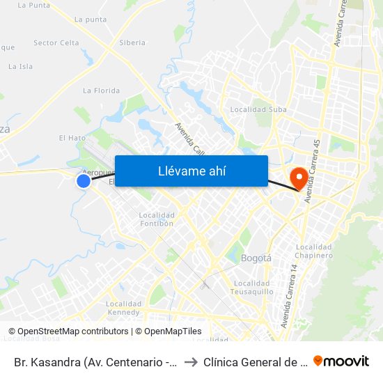 Br. Kasandra (Av. Centenario - Kr 134a) to Clínica General de la 100 map