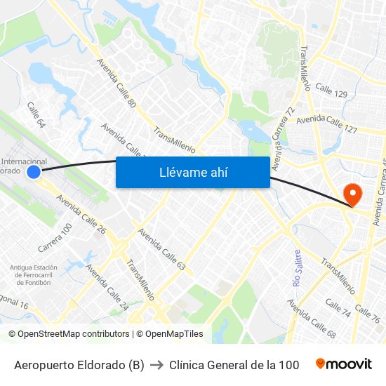 Aeropuerto Eldorado (B) to Clínica General de la 100 map