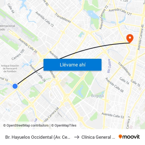 Br. Hayuelos Occidental (Av. Centenario - Kr 87) to Clínica General de la 100 map