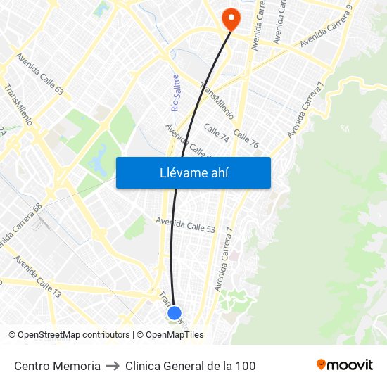 Centro Memoria to Clínica General de la 100 map