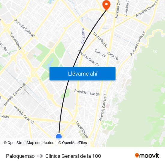 Paloquemao to Clínica General de la 100 map