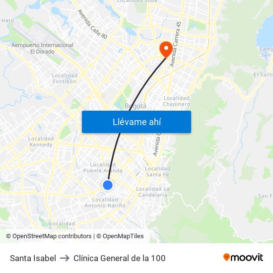 Santa Isabel to Clínica General de la 100 map