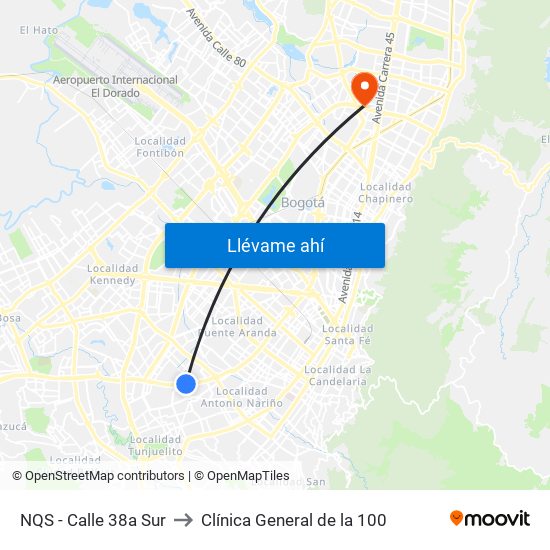 NQS - Calle 38a Sur to Clínica General de la 100 map