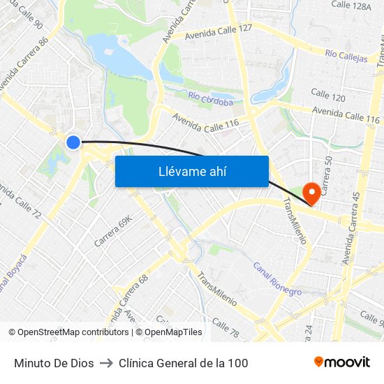 Minuto De Dios to Clínica General de la 100 map