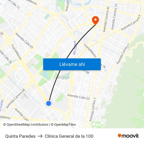Quinta Paredes to Clínica General de la 100 map