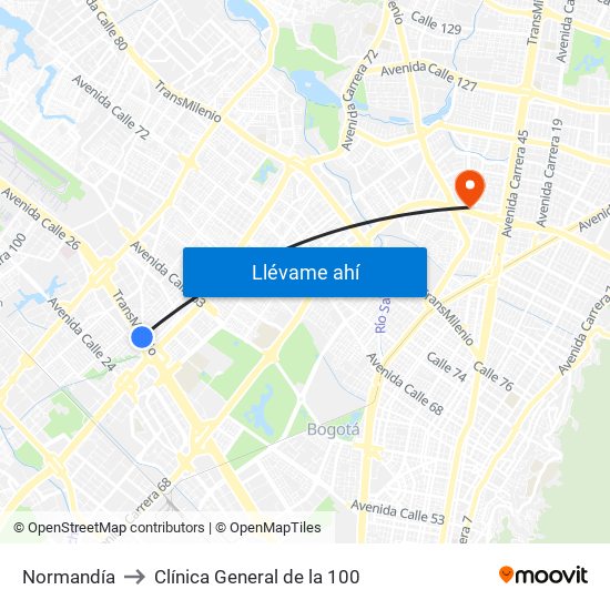 Normandía to Clínica General de la 100 map