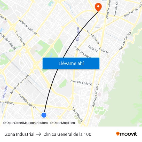 Zona Industrial to Clínica General de la 100 map