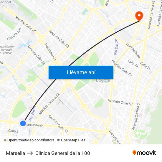 Marsella to Clínica General de la 100 map