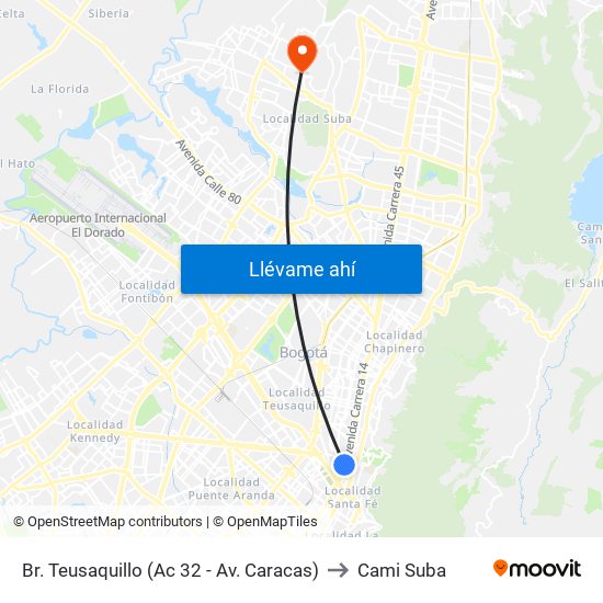 Br. Teusaquillo (Ac 32 - Av. Caracas) to Cami Suba map