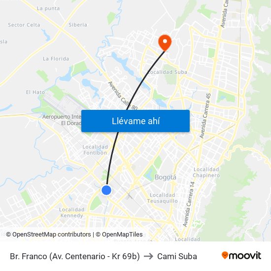 Br. Franco (Av. Centenario - Kr 69b) to Cami Suba map