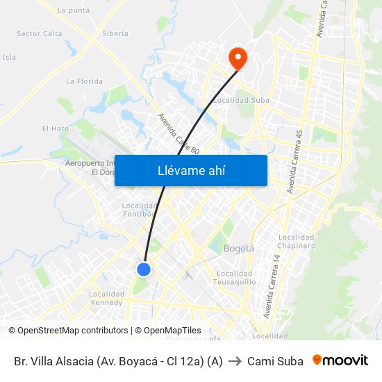 Br. Villa Alsacia (Av. Boyacá - Cl 12a) (A) to Cami Suba map