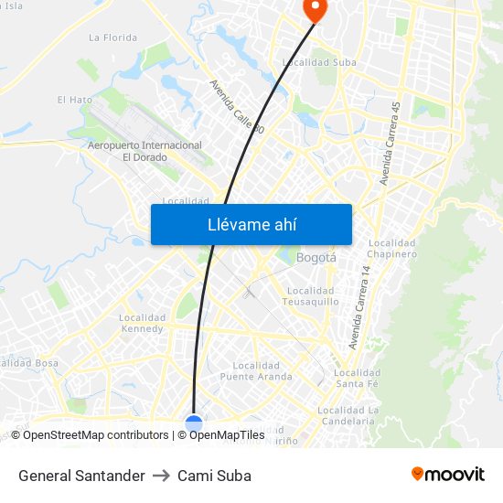 General Santander to Cami Suba map
