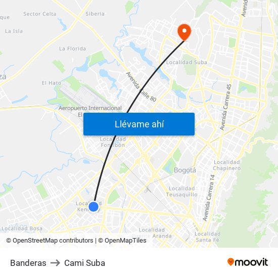 Banderas to Cami Suba map