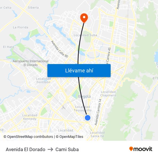 Avenida El Dorado to Cami Suba map