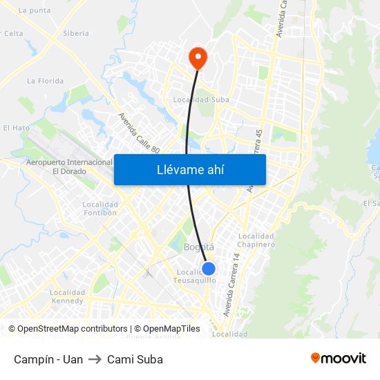 Campín - Uan to Cami Suba map