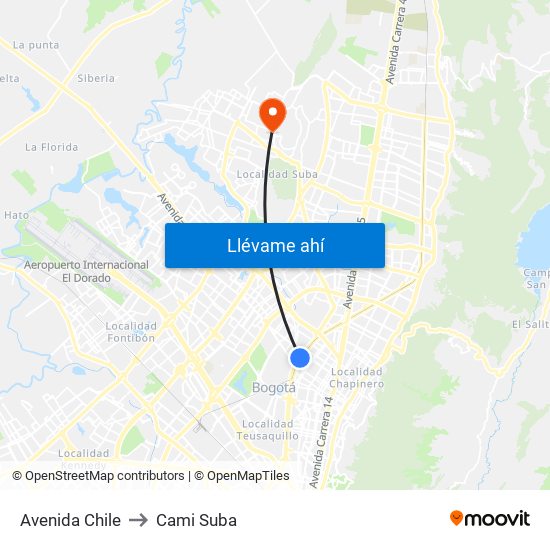 Avenida Chile to Cami Suba map
