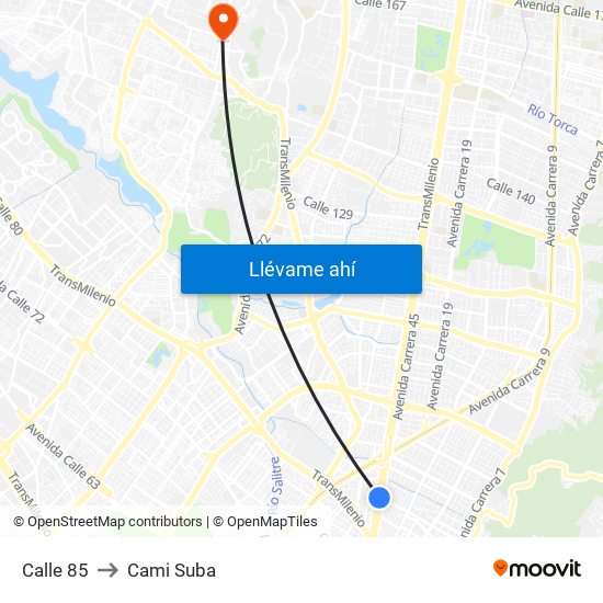 Calle 85 to Cami Suba map