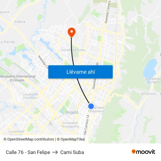 Calle 76 - San Felipe to Cami Suba map