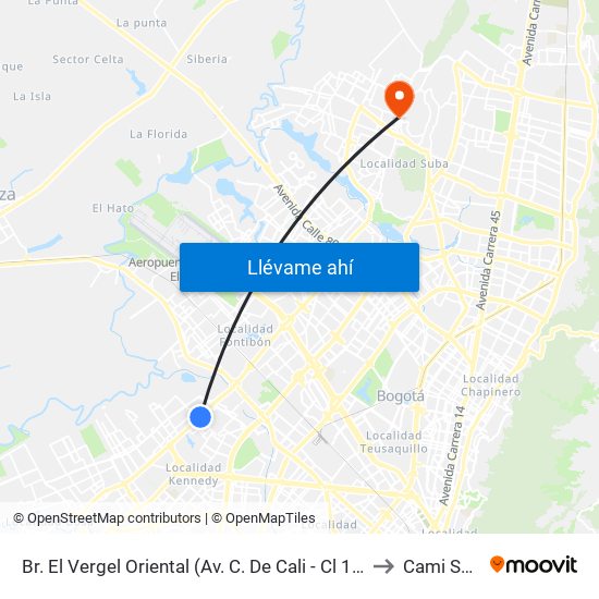 Br. El Vergel Oriental (Av. C. De Cali - Cl 10b) (A) to Cami Suba map