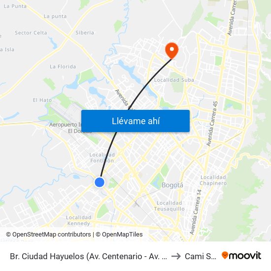 Br. Ciudad Hayuelos (Av. Centenario - Av. C. De Cali) to Cami Suba map