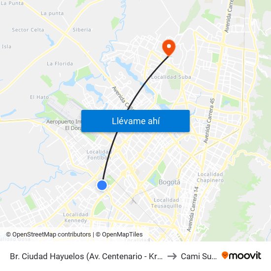 Br. Ciudad Hayuelos (Av. Centenario - Kr 78g) to Cami Suba map
