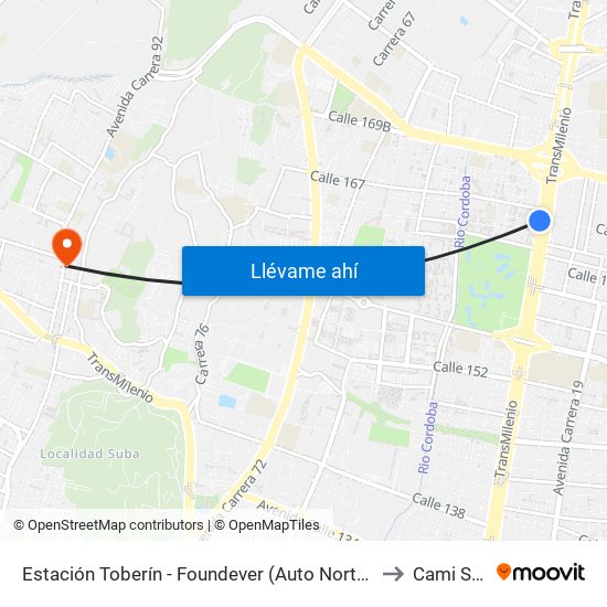 Estación Toberín - Foundever (Auto Norte - Cl 166) to Cami Suba map
